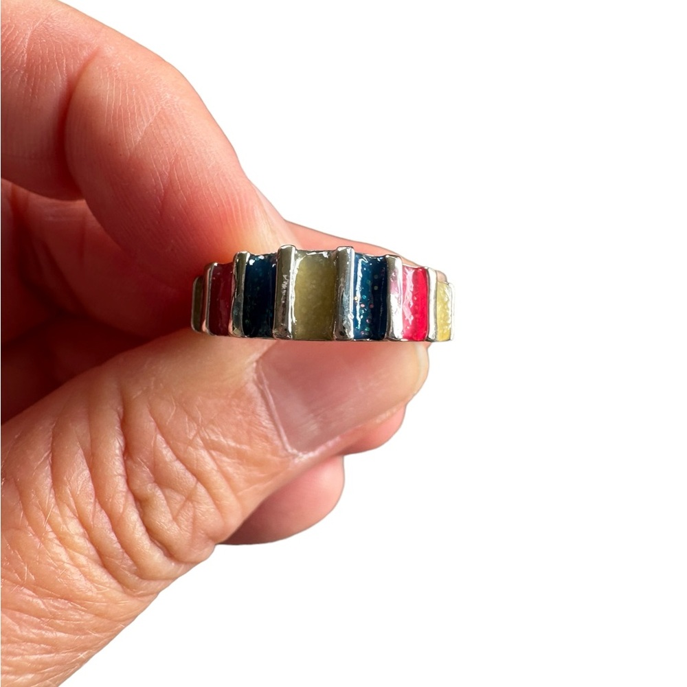 Colorful Segmented Silver Plated Unisex Ring